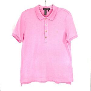 Lauren Pink Polo‎ Shirt Gold Buttons SS Cotton S